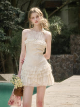 Light White Lace Halter Neck Slip Short Dress - CHINASQUAD