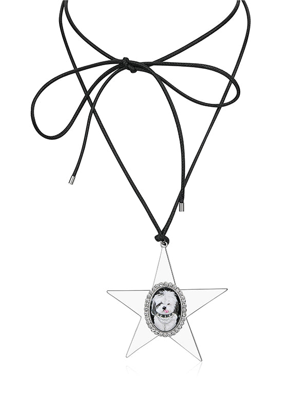 Whimsical Dog Star Pendant Leather Necklace