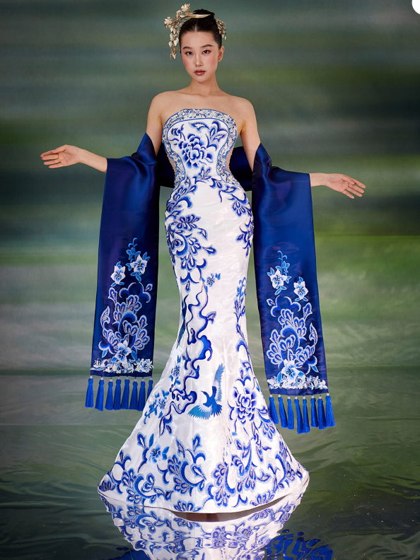 Porcelain Embroidered Mermaid Gown