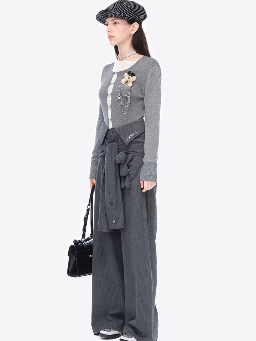 Striped Structured Wide-Leg Trousers