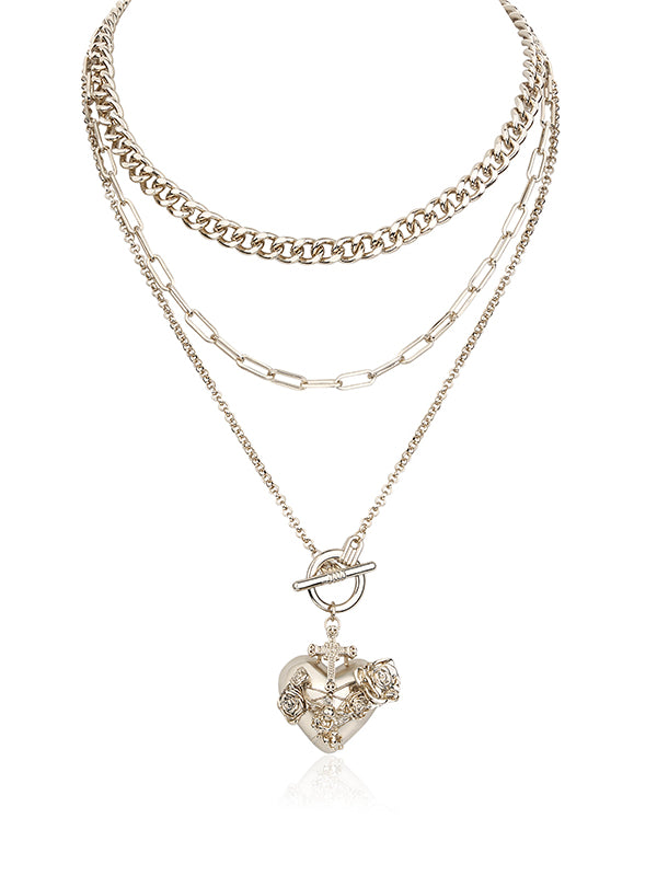 Punk Cross Angel Heart Multi-Layer Necklace