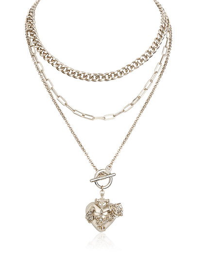 Punk Cross Angel Heart Multi-Layer Necklace