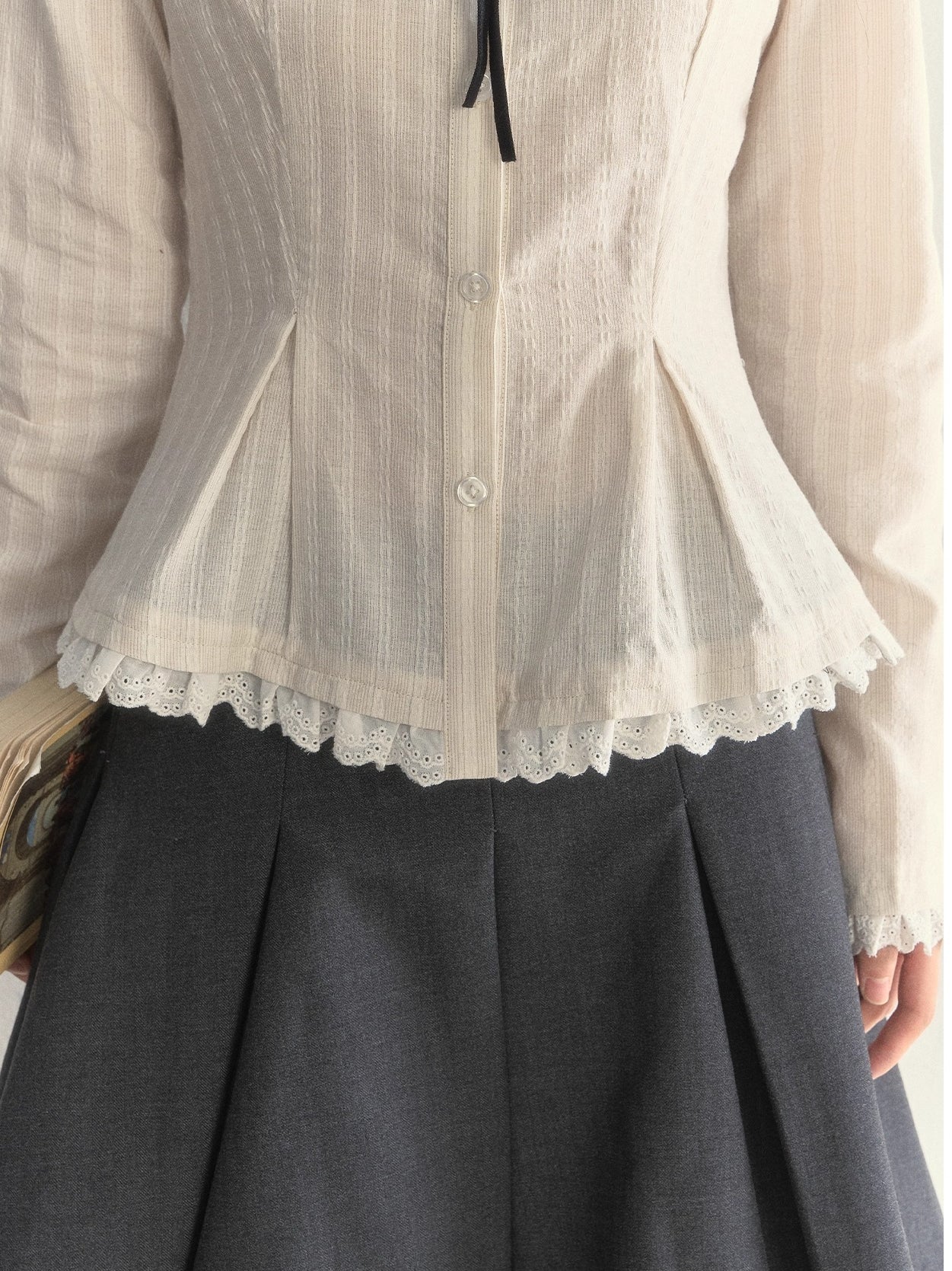 Nautical Texture Beige Fitted Blouse