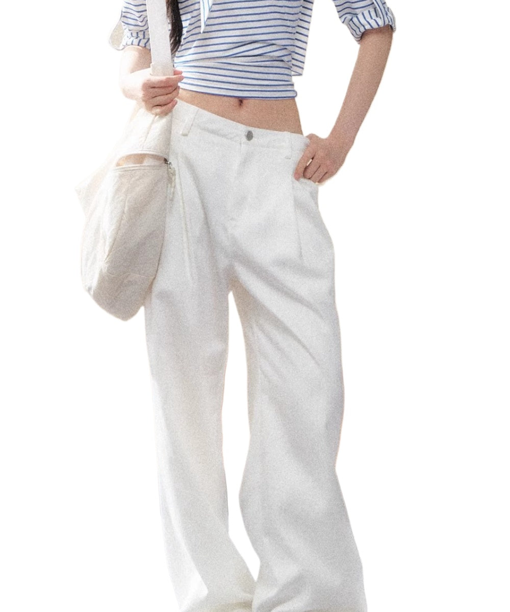 Urban Ease White Straight-Leg Trousers - CHINASQUAD