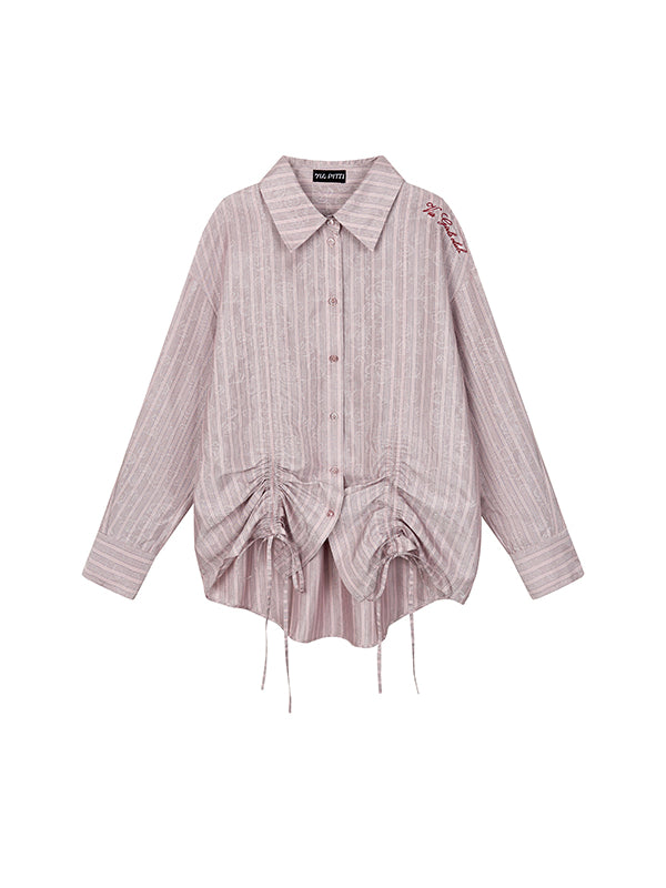 Deep Pink &amp; Light Pink Striped Ruched Shirt