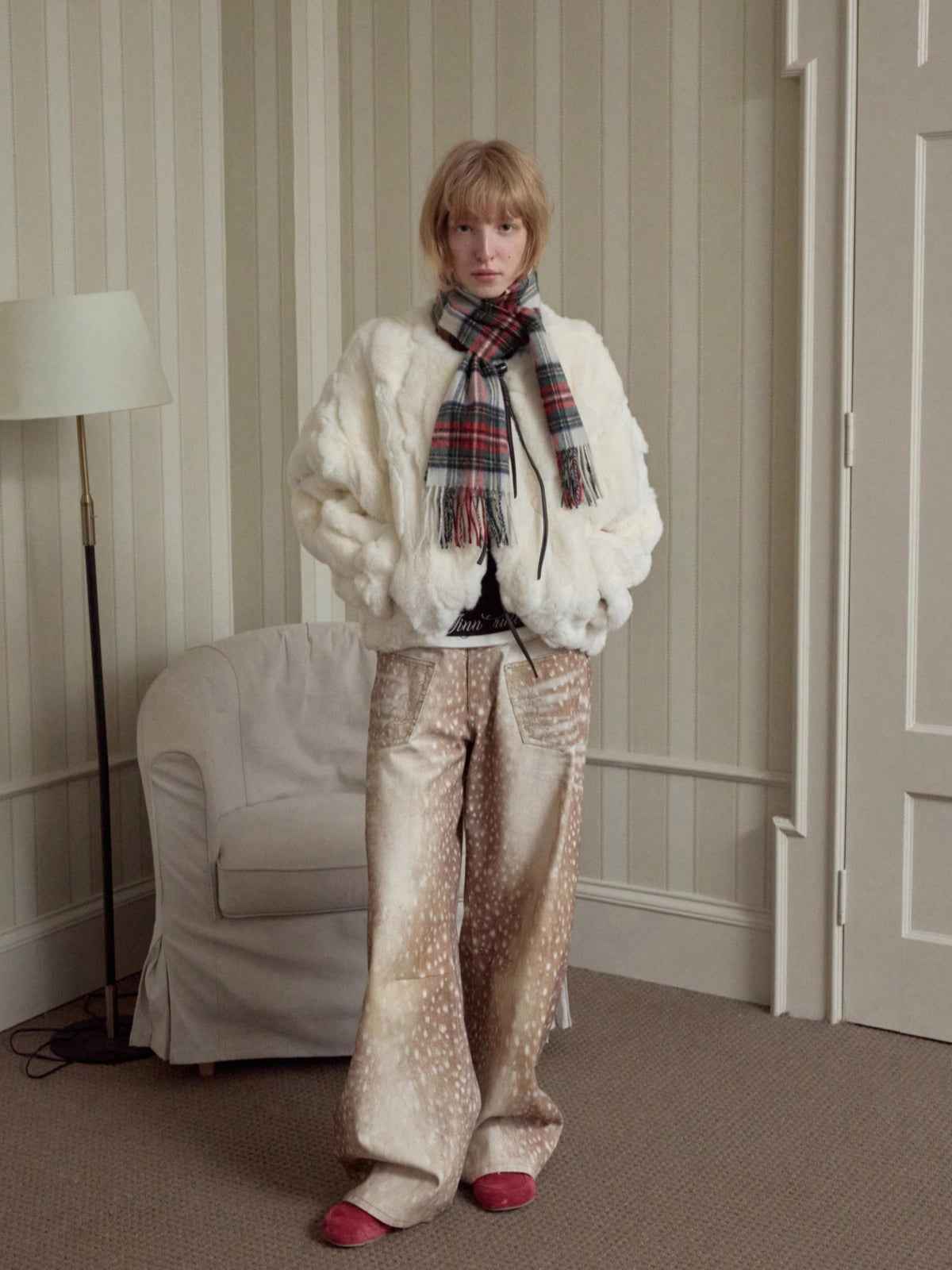 Fur Panel Horn-Buckle Jacket