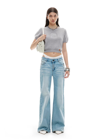 Low-Rise Straight-Leg Washed Denim Jeans