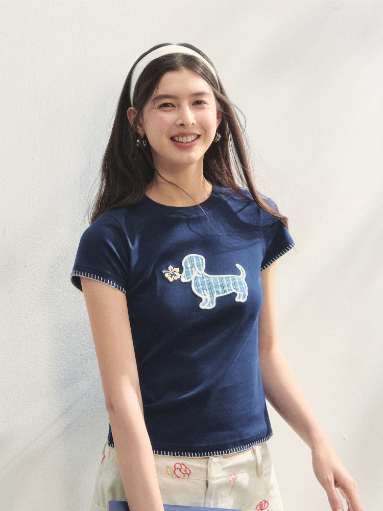 Print Dog Embroidered Tee - CHINASQUAD