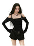 Draped Neck Leather Strap Acetate One-shoulder T-shirt - CHINASQUAD