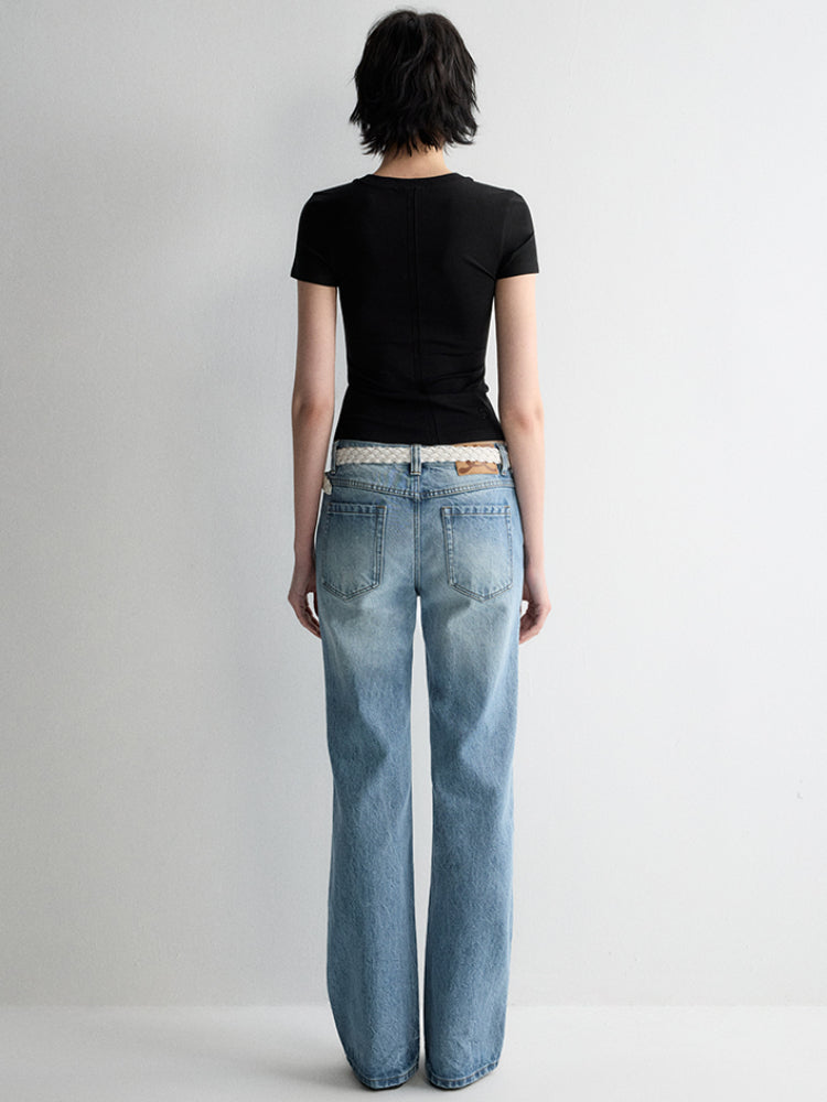 Irregular Pocket Wide-Leg Denim Pants