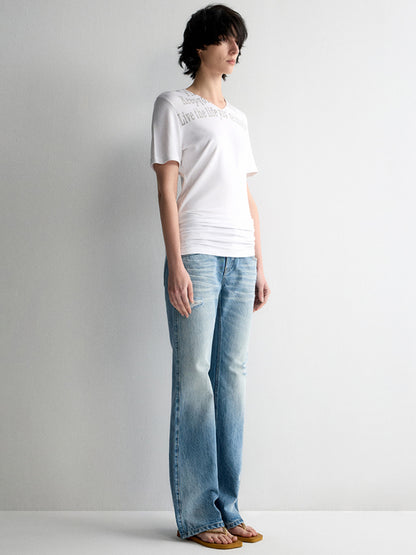 All-Over Print V-Neck Stacked Waist T-shirt