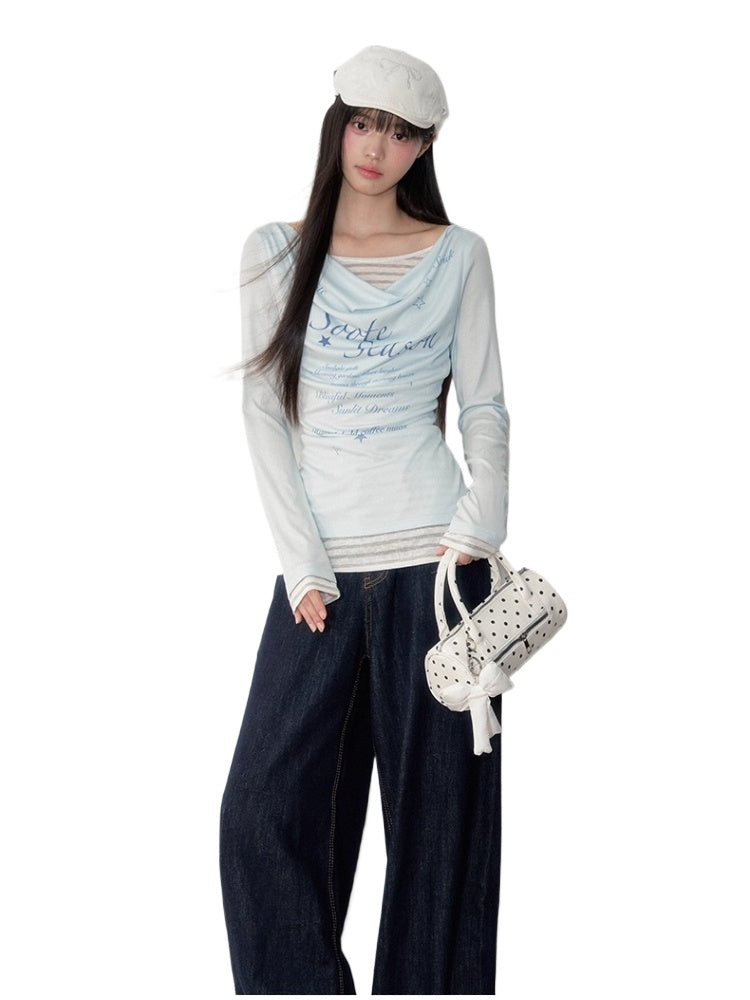 Two-piece Printed Fitted Long-sleeve T-shirt
