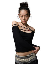 One-Shoulder Beaded Strappy Solid Color T-Shirt - CHINASQUAD