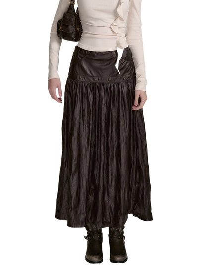Dark Coffee PU Midi Skirt