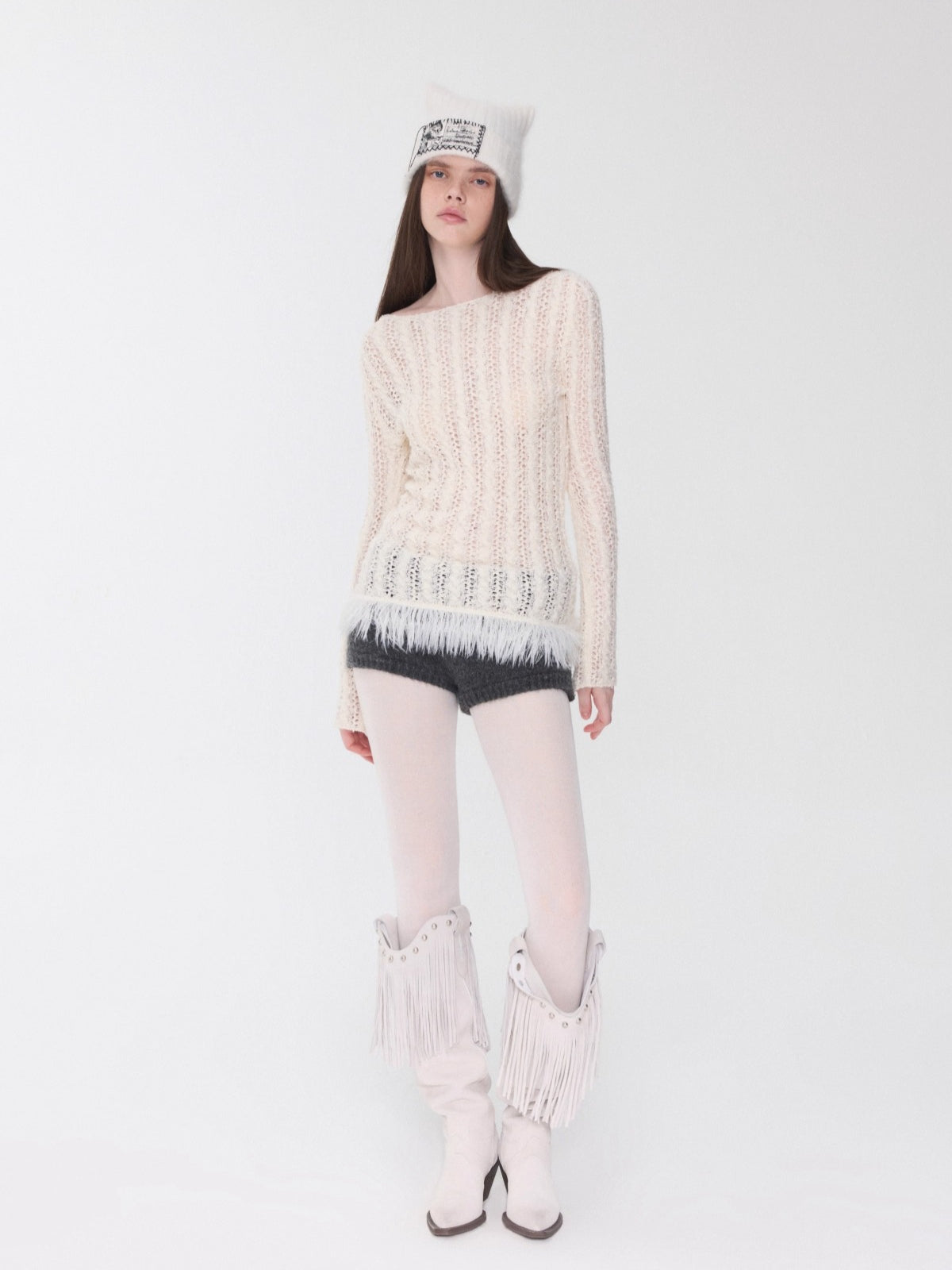 Cable-Knit Faux-Fur Trim Fitted Sweater - CHINASQUAD