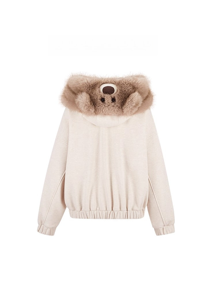 Detachable Plush Collar Hooded Jacket