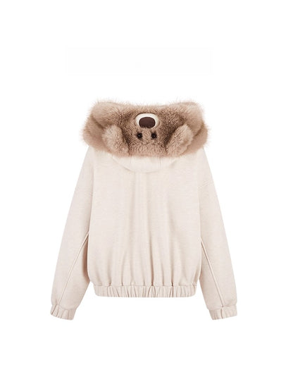 Detachable Plush Collar Hooded Jacket
