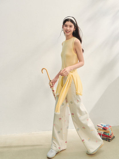 Floral Embroidered Casual Straight-leg Pants - CHINASQUAD