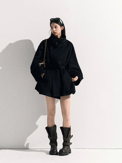 Stand-Collar Pure Wool Tailored Coat