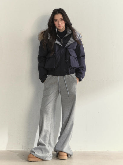 Glacier Blue &amp; Navy Plaid Panel Down Jacket