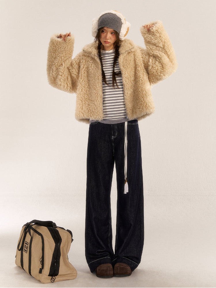 Beige Casual Loose-Fit Warm Jacket