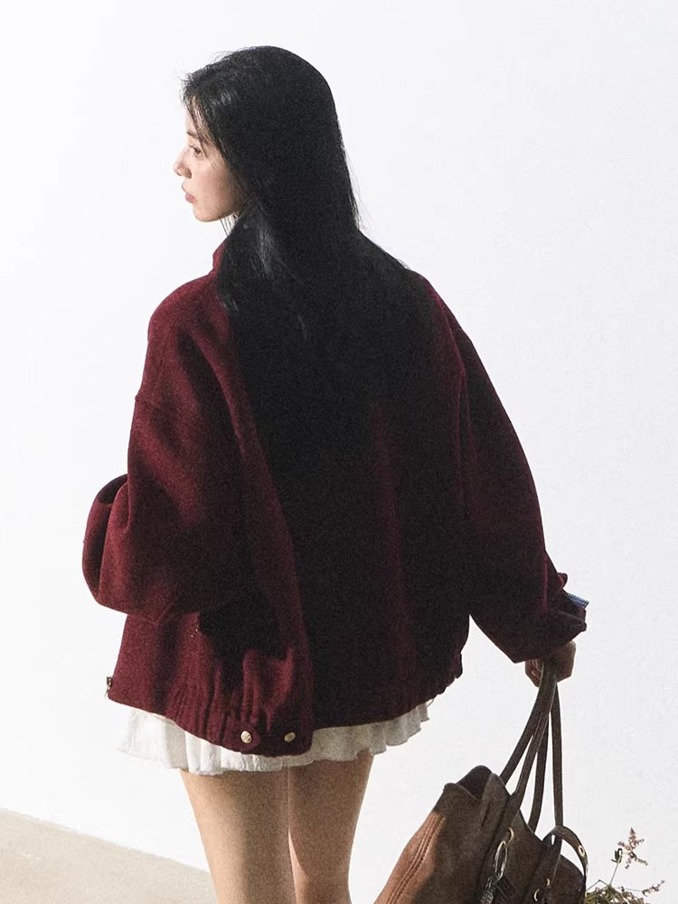 Wool-Blend Oversized Short Jacket