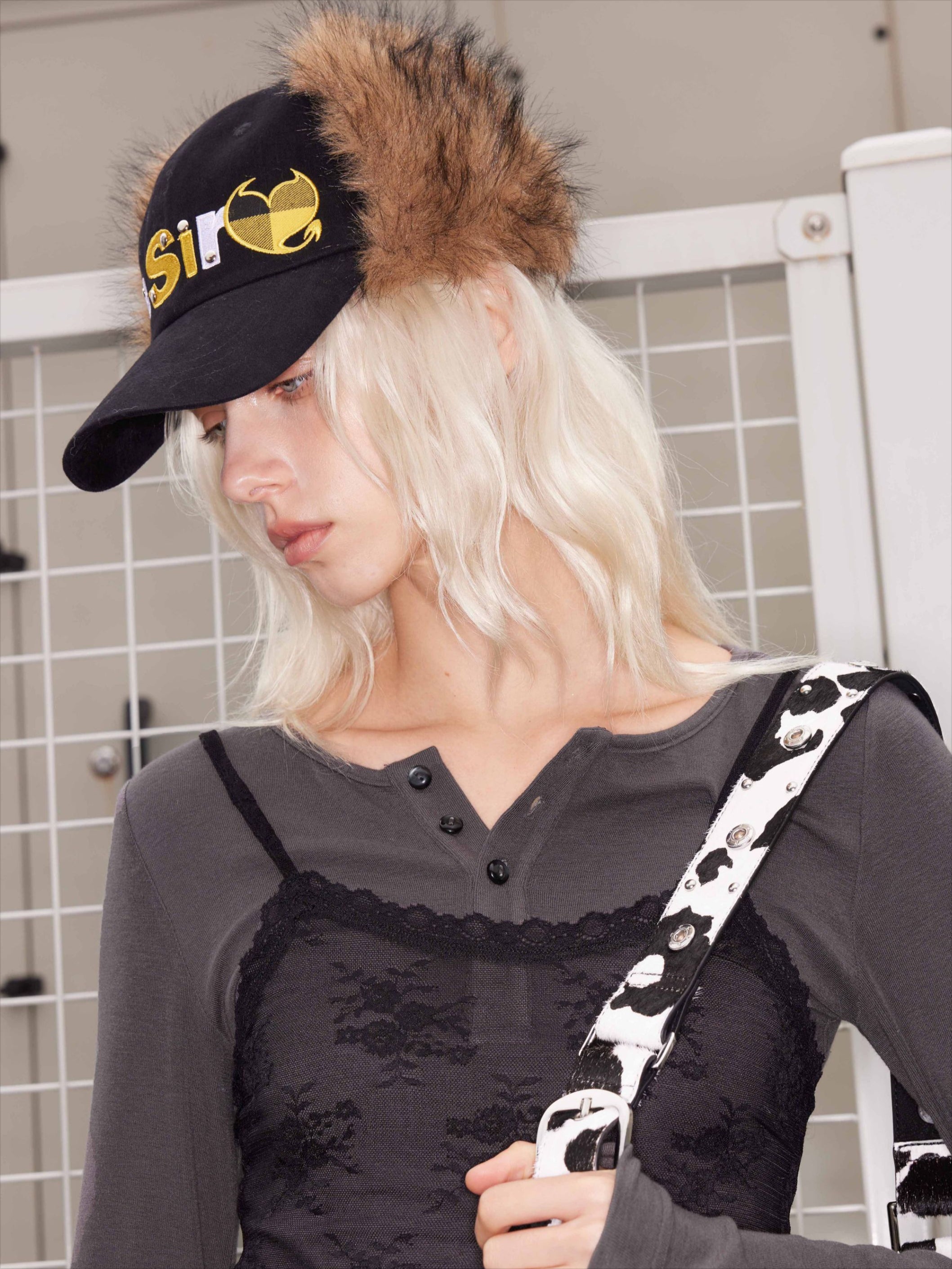 Detachable Fur Embroidered Baseball Cap