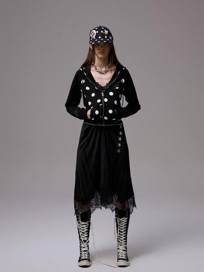 Letter-printed Spliced Lace Camisole Dress