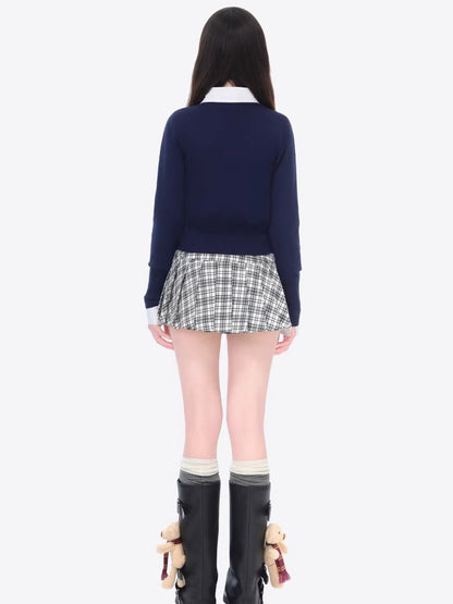 Cropped Knit Cardigan Sweater