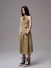 Plaid Halter Neck Backless Tank Top & Midi Skirt Set - CHINASQUAD