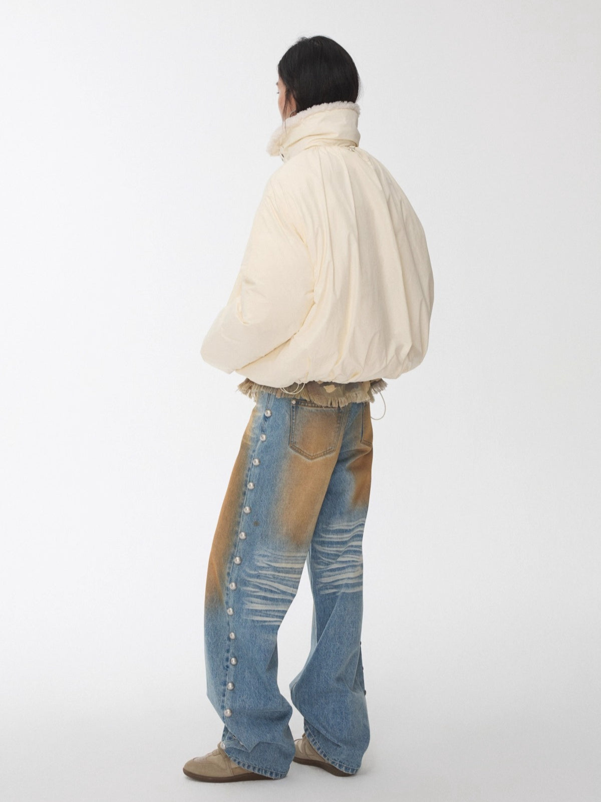 Belted Pleated Cocoon Down Jacket