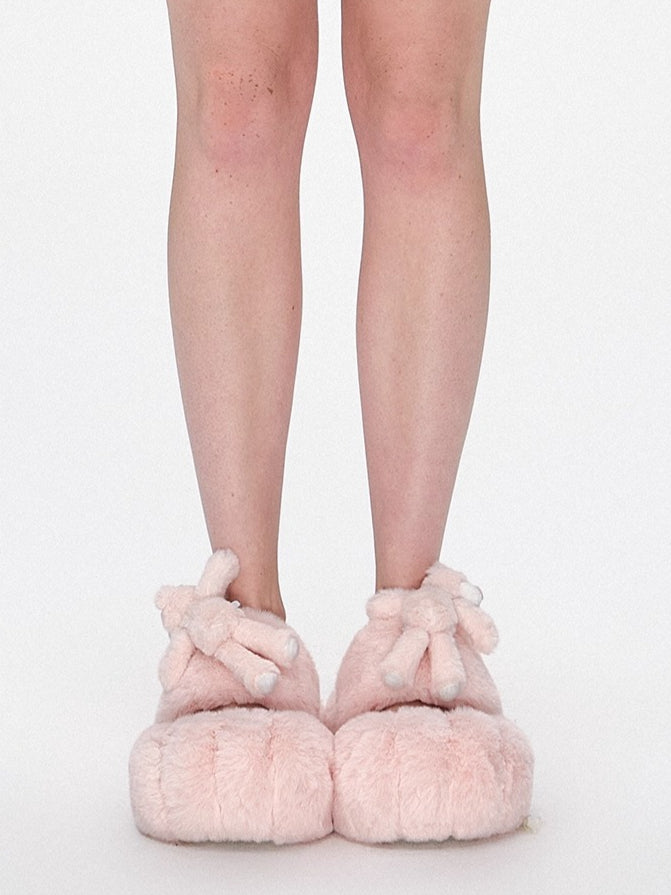 Fur Bear Paw Platform Slide Slippers