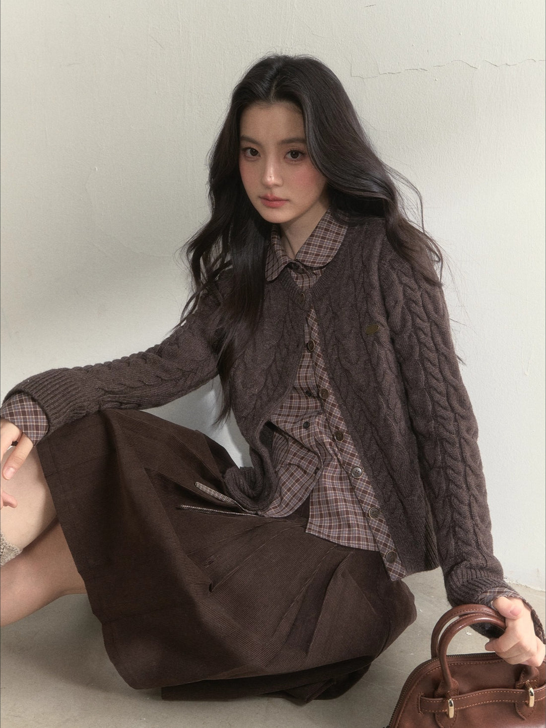 Wool-Blend Layered Doll Collar Knit Cardigan