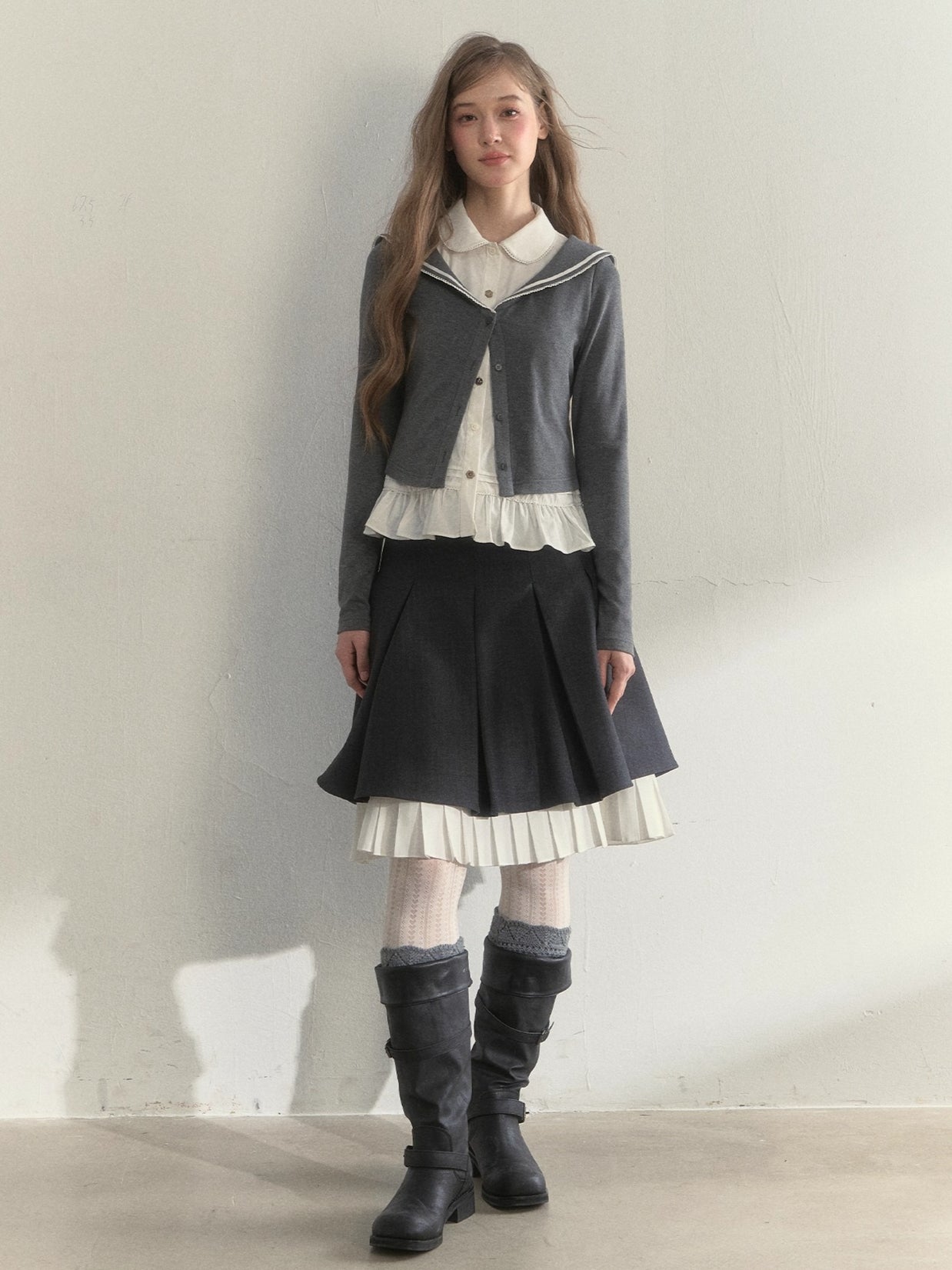 Sailor Collar Academia Style Layered Knit Blouse