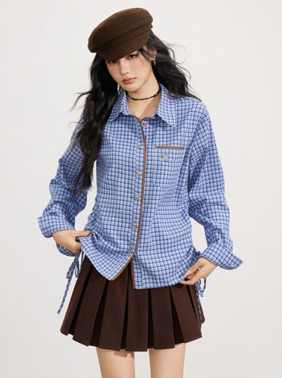 Contrast Plaid Tie Shirt