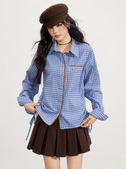Contrast Plaid Tie Shirt