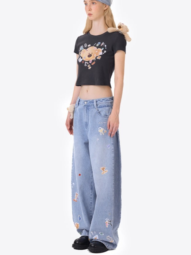 Blue Teddy Denim Wide-Leg Pants
