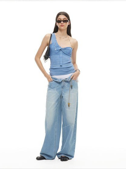 Beverly Washed Wide-Leg Denim Trousers