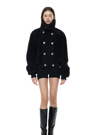 High Neck Teddy Wool Fleece Cropped Jacket