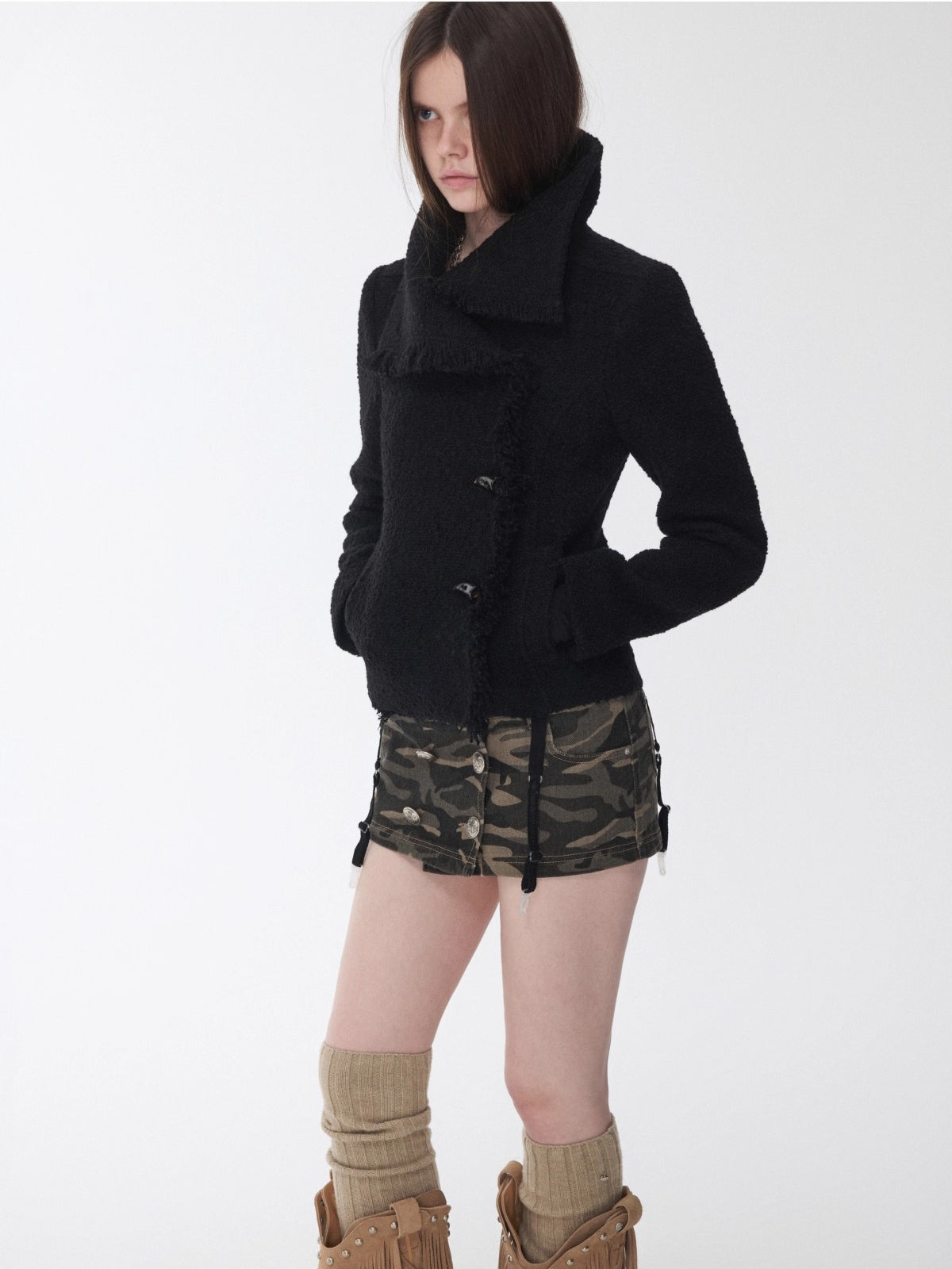 Washed Camo Double-Breasted Canvas Skort