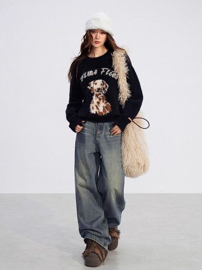 Cartoon Puppy Plush Knit Sweater