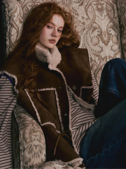 Reversible Faux Shearling Suede Drawstring Vest