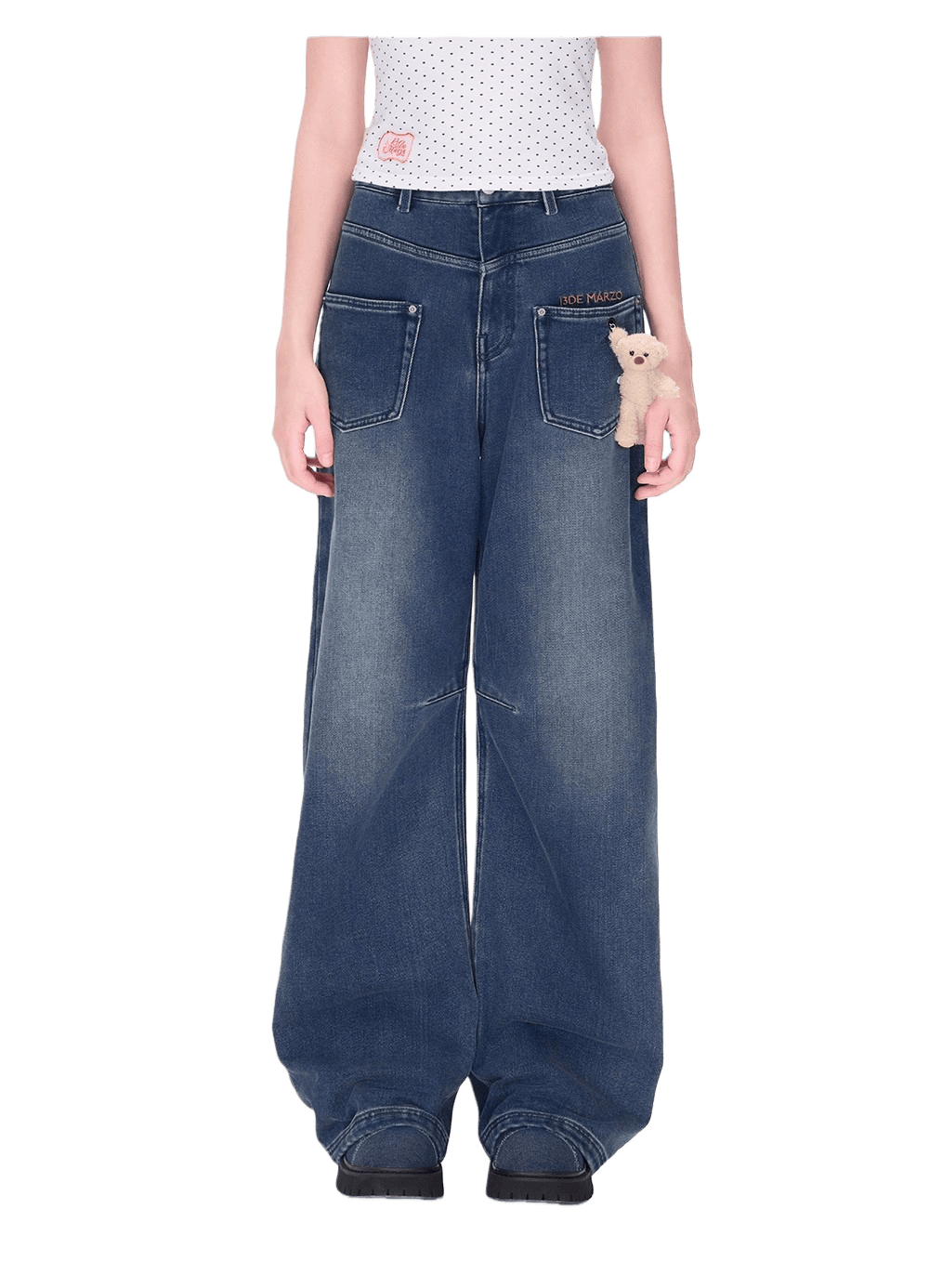 Relaxed Fleece-Lined Curved Denim Pants