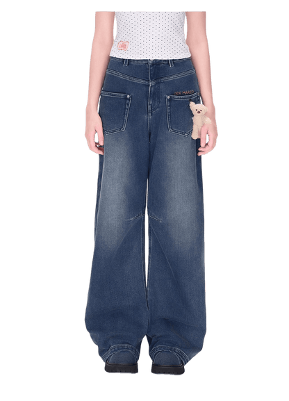 Relaxed Fleece-Lined Curved Denim Pants
