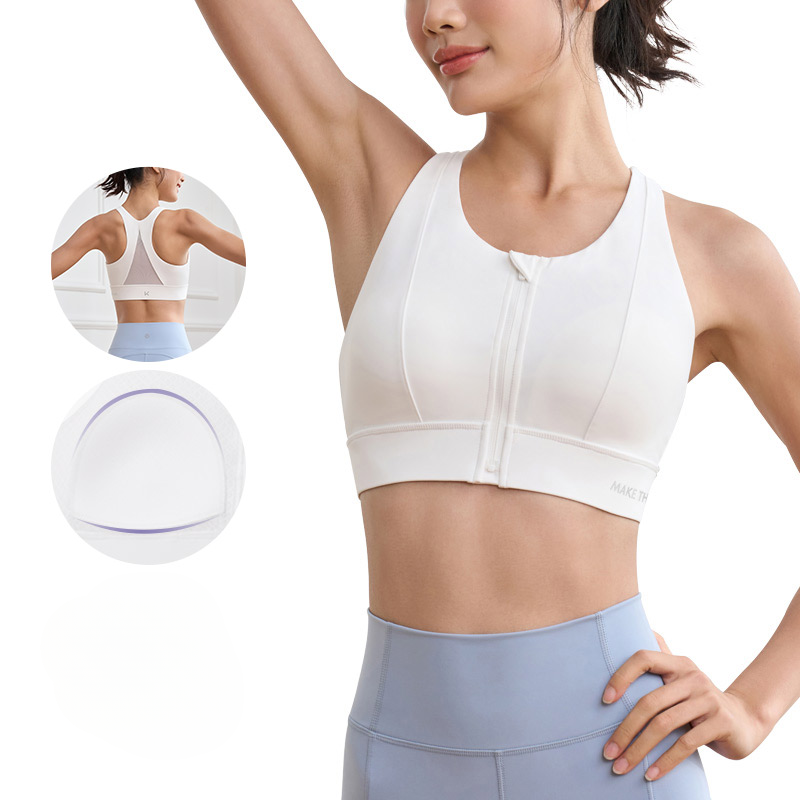 Front Zip Easy-wear Mesh-panelled Sports Bra