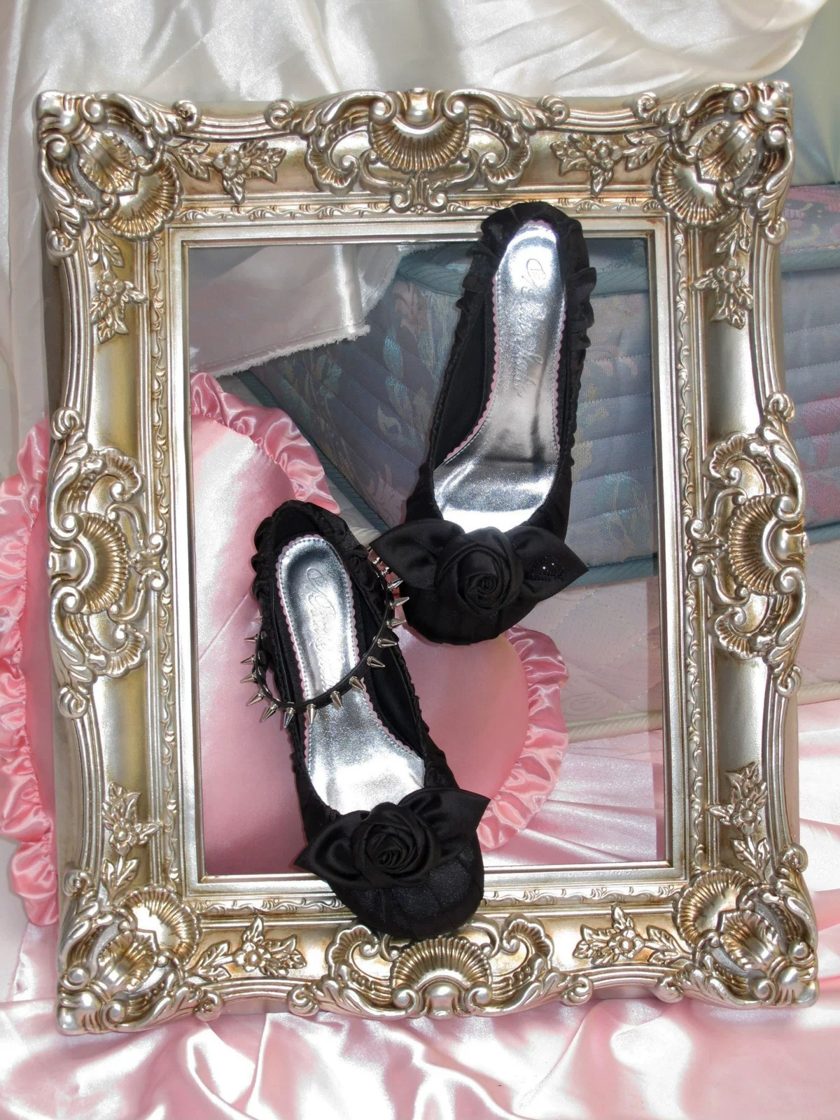 Satin Ruched Rose Kitten Heel Ballet Flats 1Jinn Studio