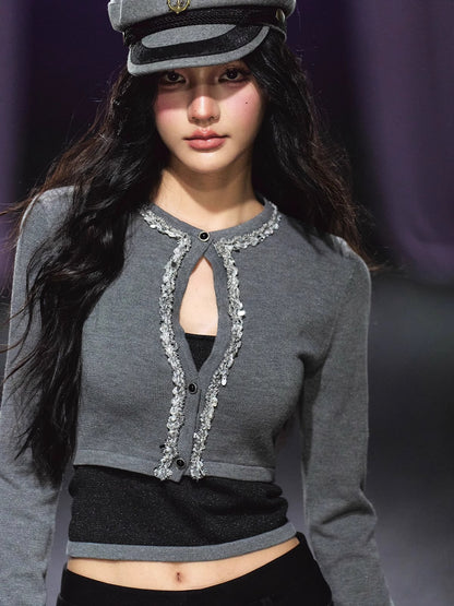 Embellished Knit Cardigan &amp; Camisole Set