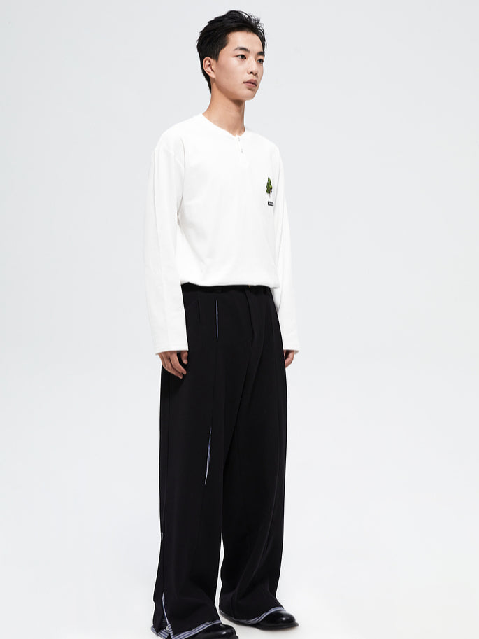 Striped Broken Hem Fan-Shaped Pleated Trousers