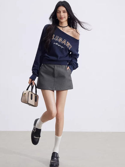 Off-Shoulder Letter-Print Cropped Sweatshirt