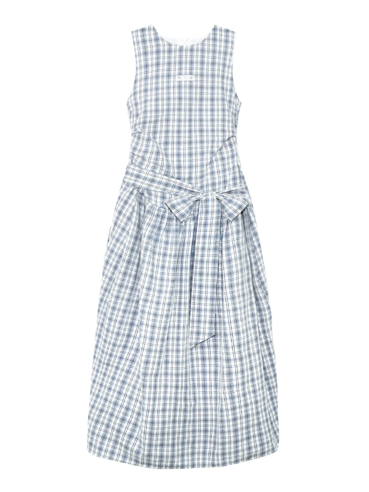 Belted Waist Checked Vest Dress - CHINASQUAD